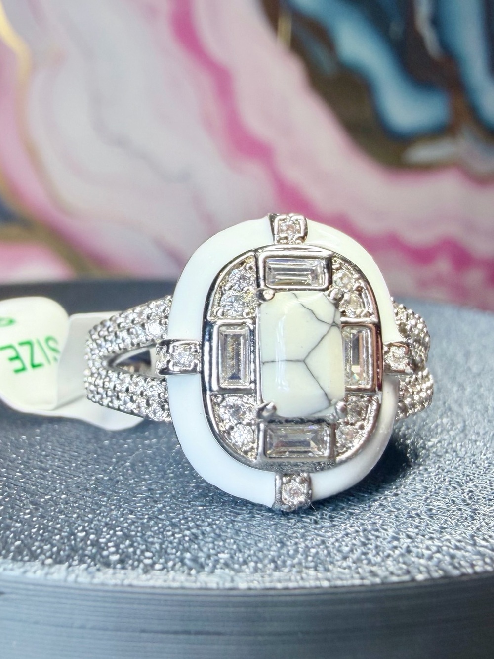 Bomb Party New OG Enamel Ring- The Sienna Grey Ring on Rhodium Size 8